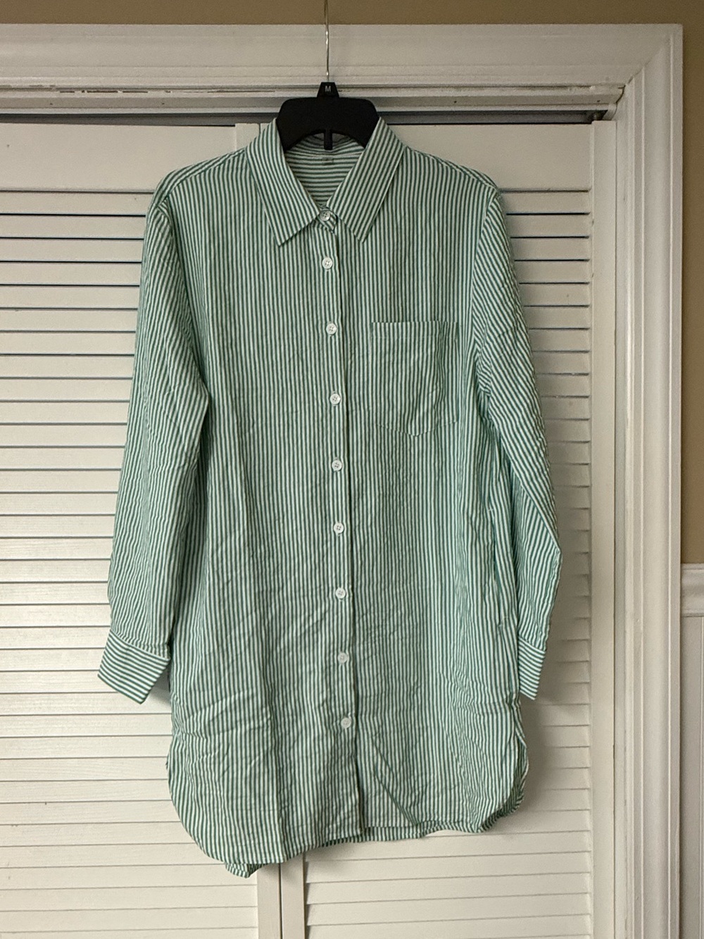 Women’s Green Striped Button-Up T-Shirt dress